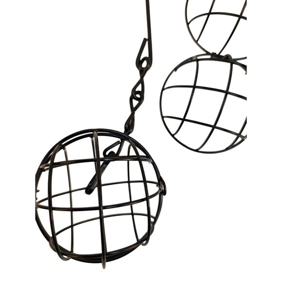 Black Metal Hanging Sphere Plant Holders Bird Feeders With Hook Design Set of 2, - Picture 6 of 9